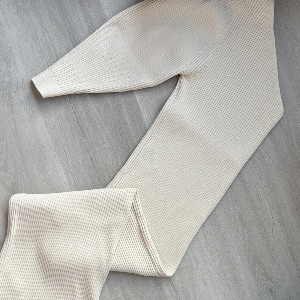 Zara Cream Wide Leg Ribbed Pants - Picture 3 of 4